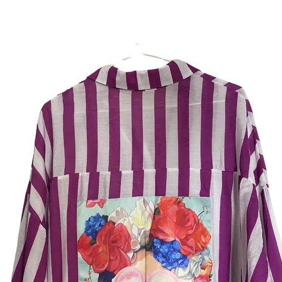 NEW AMELIA’S Frida Art To Wear Striped Purple White Tunic Shirt Ramie Cotton L - Picture 8 of 16